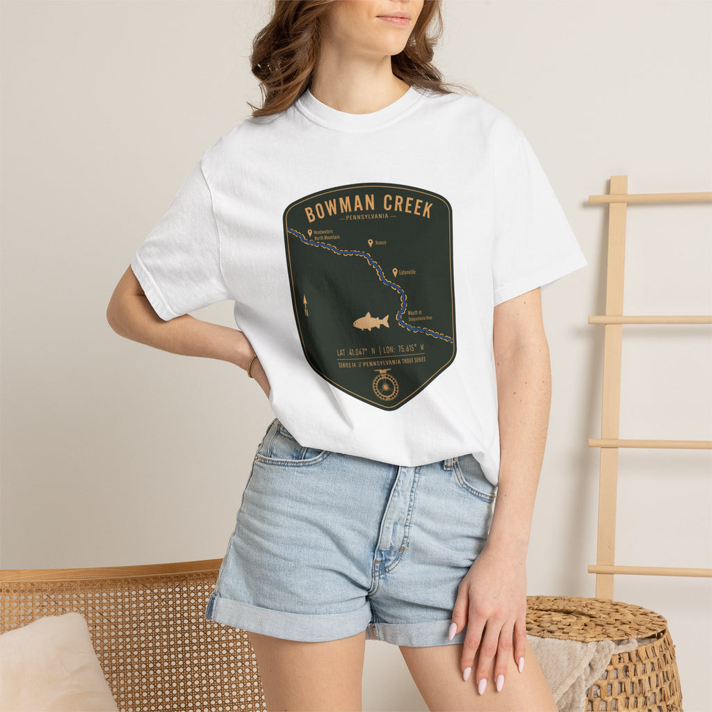 Bowman Creek PA Fishing Map T-Shirt | River Map, Trout Graphic