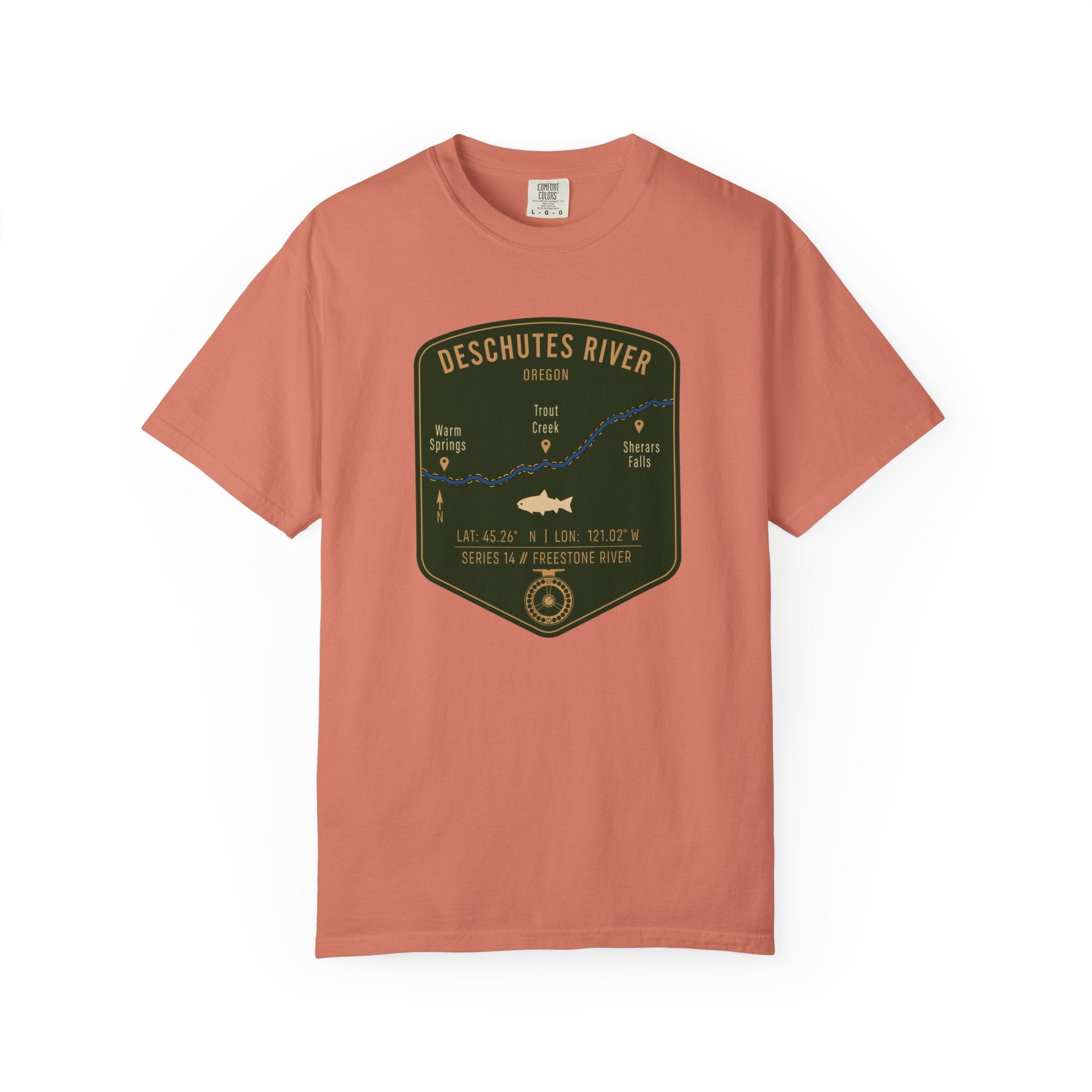 Deschutes River Fishing Map T-Shirt | River Map, Trout Graphic