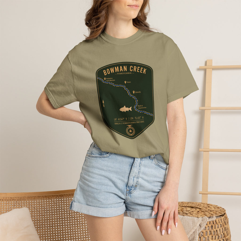 Bowman Creek PA Fishing Map T-Shirt | River Map, Trout Graphic