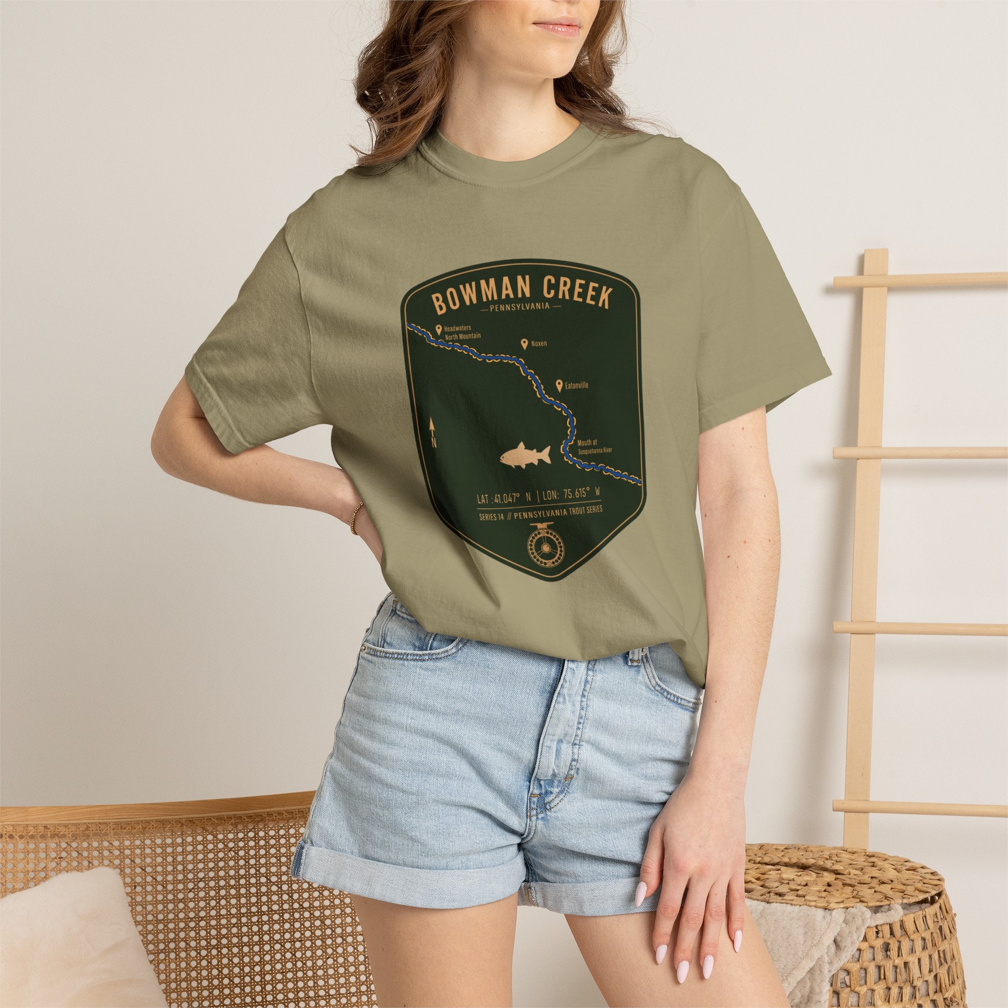 Bowman Creek PA Fishing Map T-Shirt | River Map, Trout Graphic