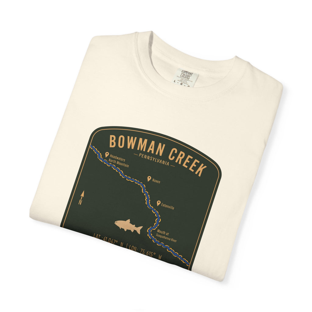 Bowman Creek PA Fishing Map T-Shirt | River Map, Trout Graphic