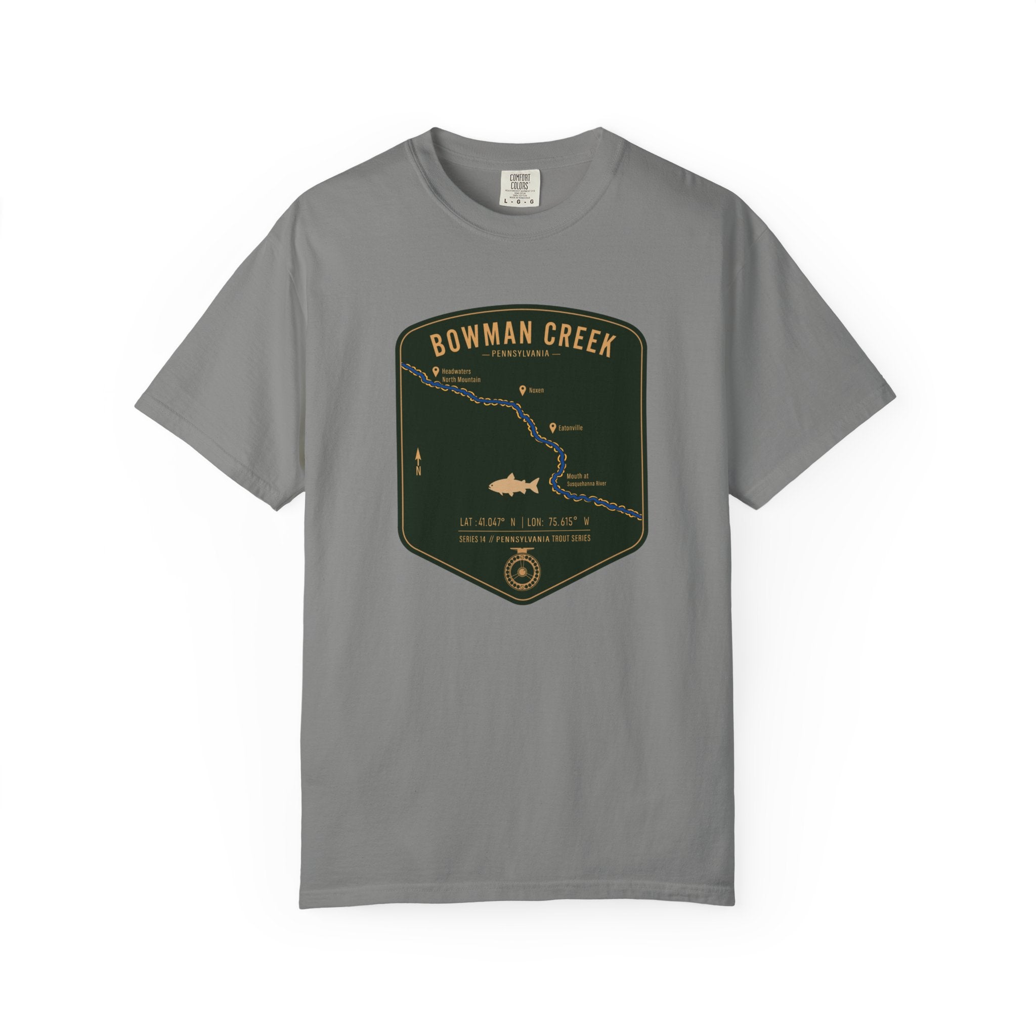 Bowman Creek PA Fishing Map T-Shirt | River Map, Trout Graphic