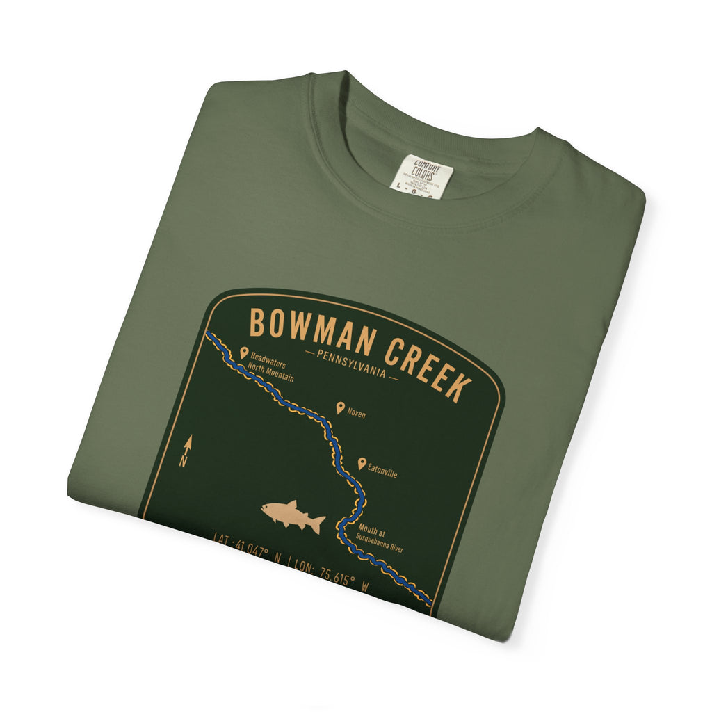 Bowman Creek PA Fishing Map T-Shirt | River Map, Trout Graphic