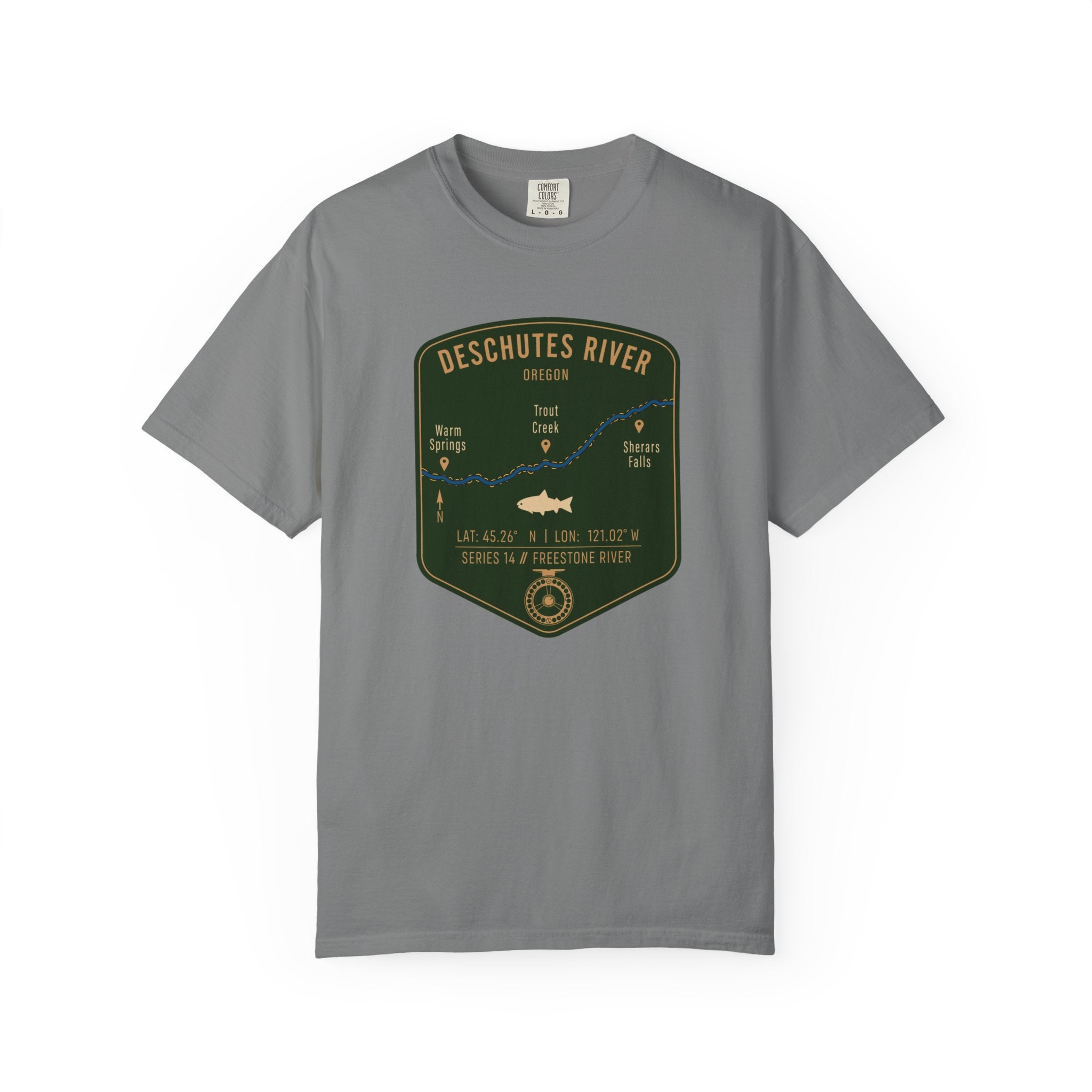 Deschutes River Fishing Map T-Shirt | River Map, Trout Graphic