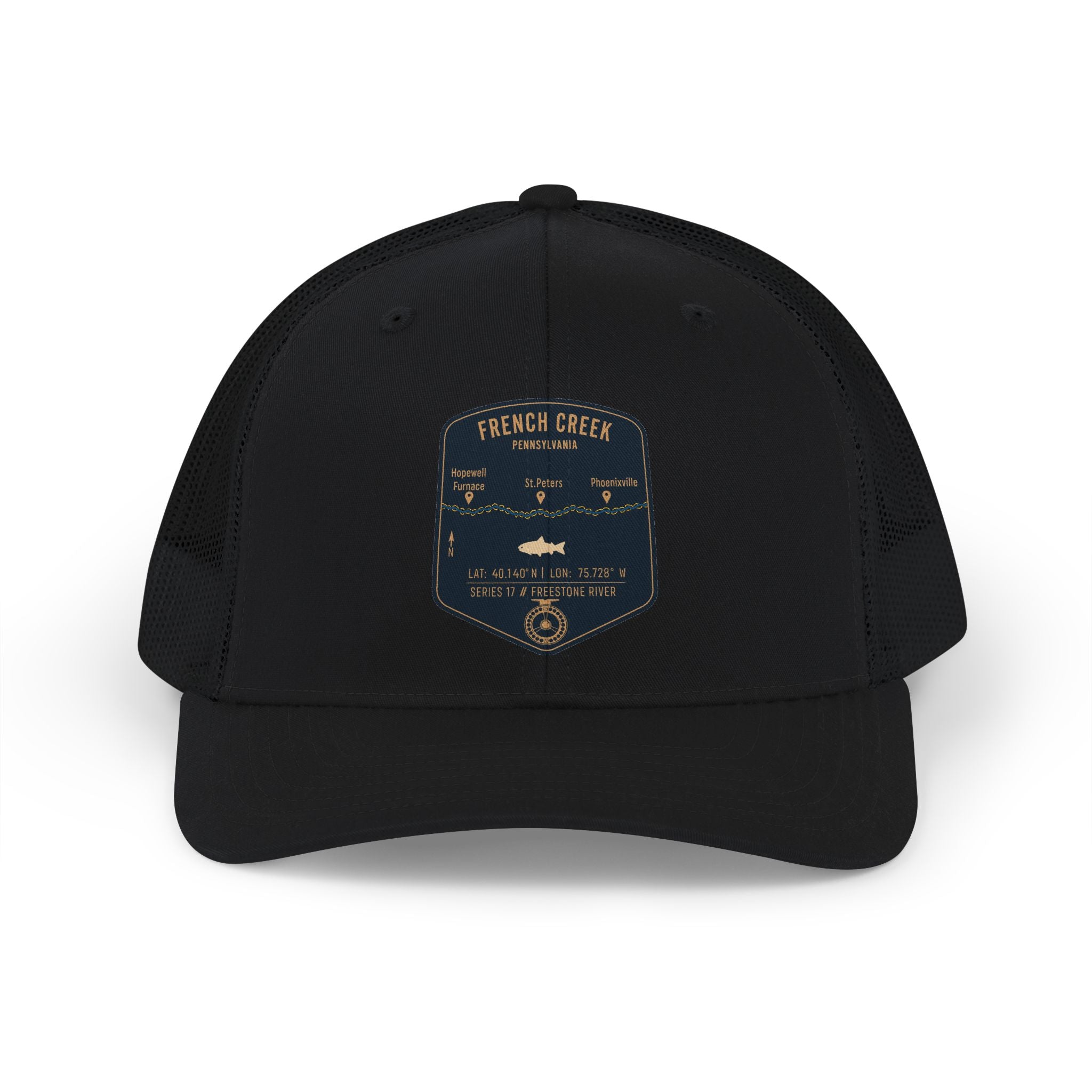 French Creek fishing patch Snapback Cap | trout, fly fishing design