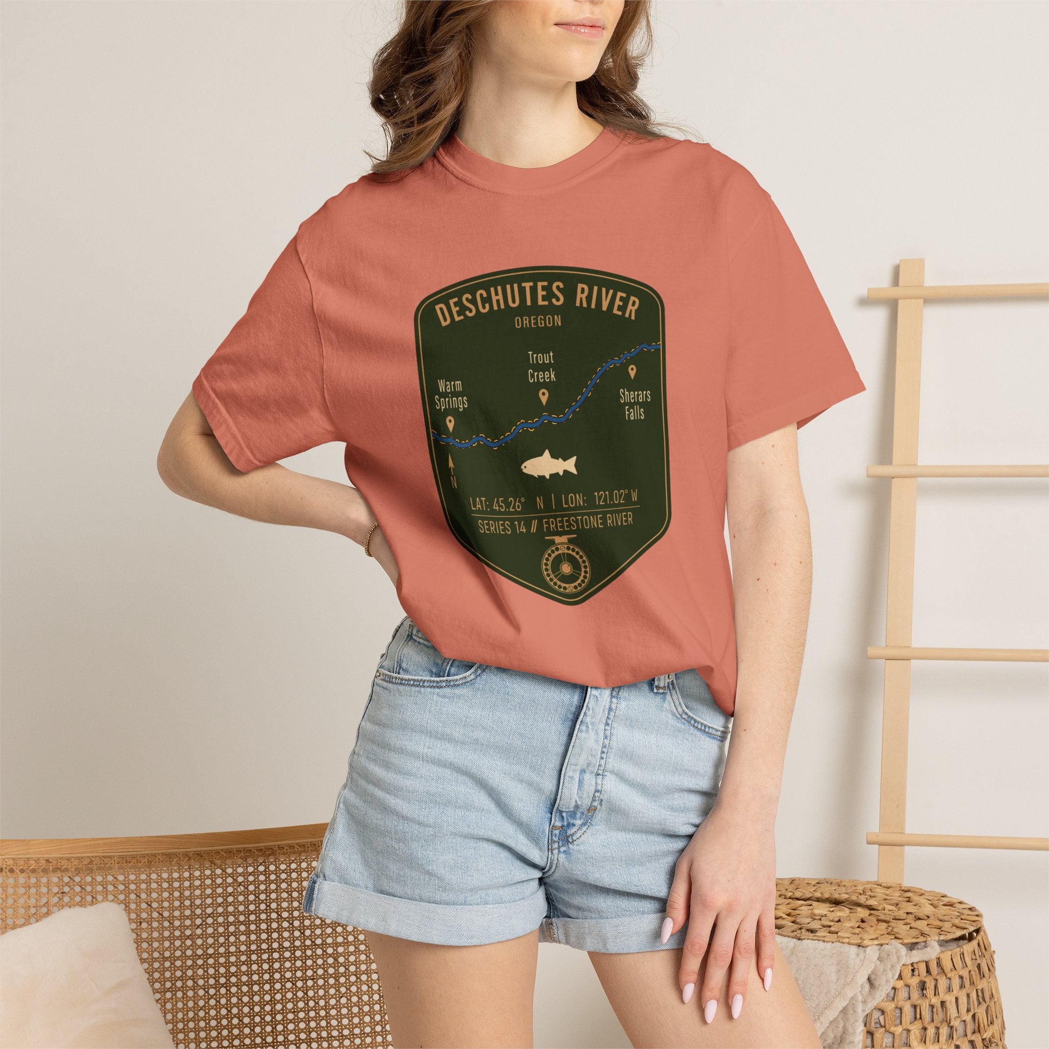 Deschutes River Fishing Map T-Shirt | River Map, Trout Graphic