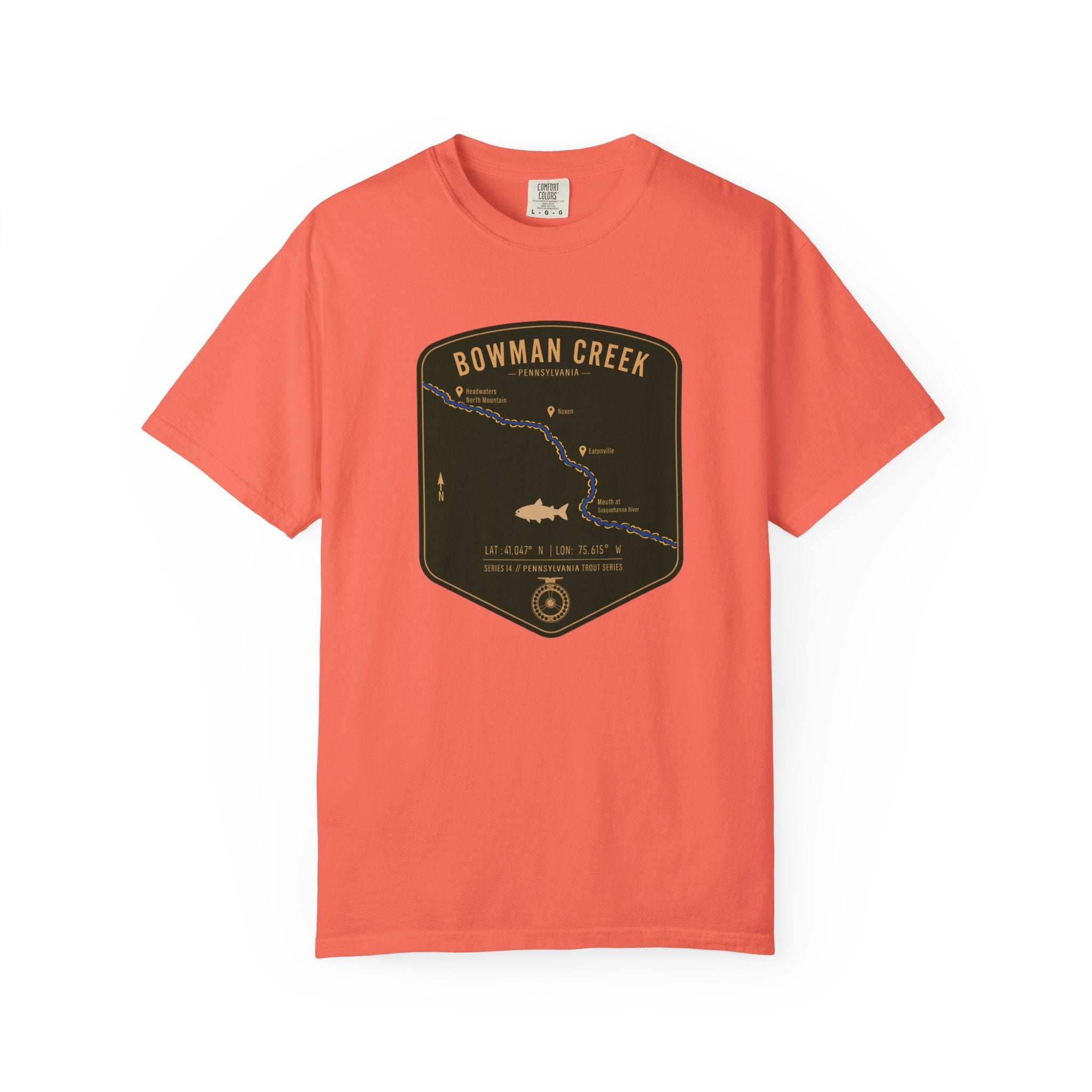 Bowman Creek PA Fishing Map T-Shirt | River Map, Trout Graphic