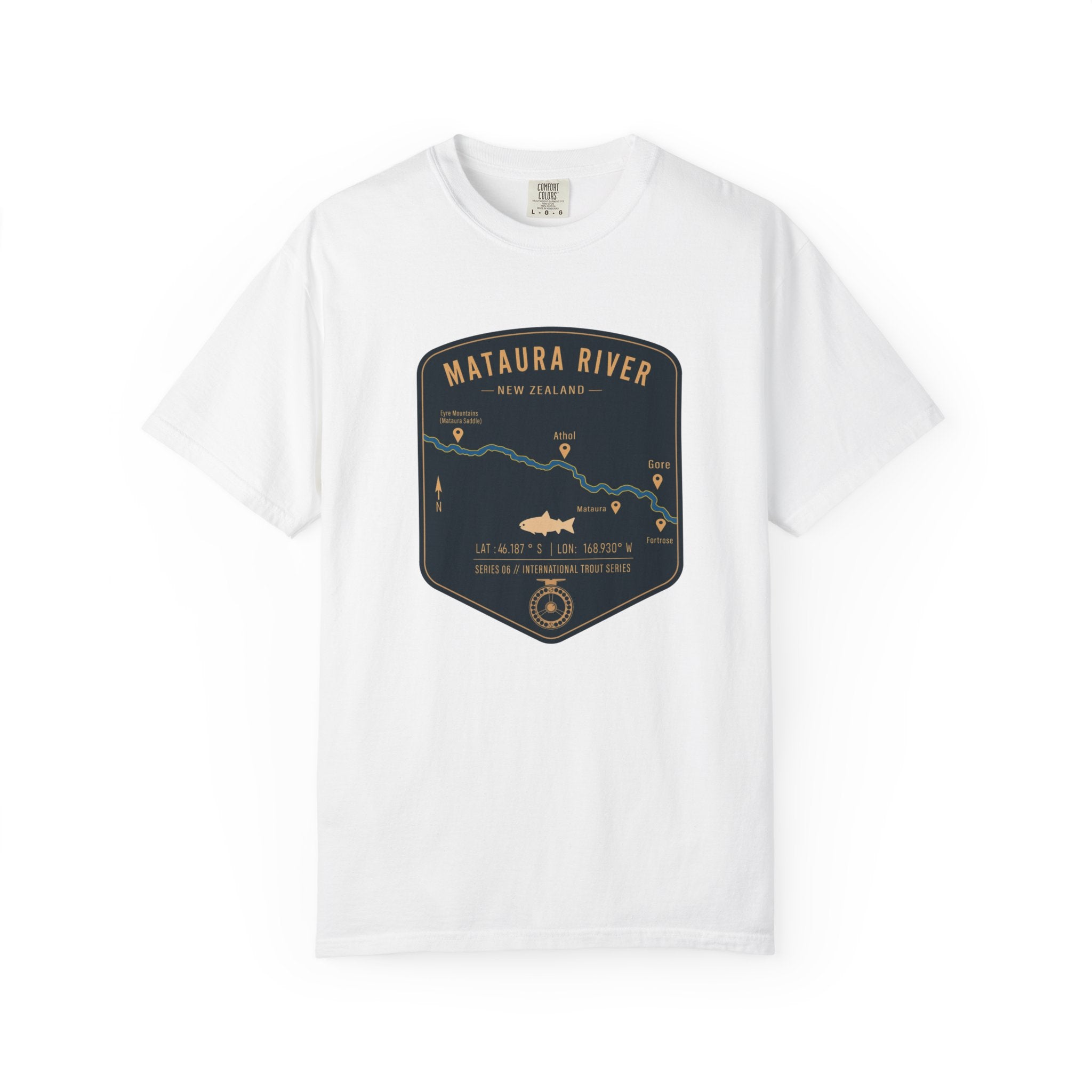 Global Series - Mataura River New Zealand Fishing Map T-Shirt | River Map, Trout Graphic