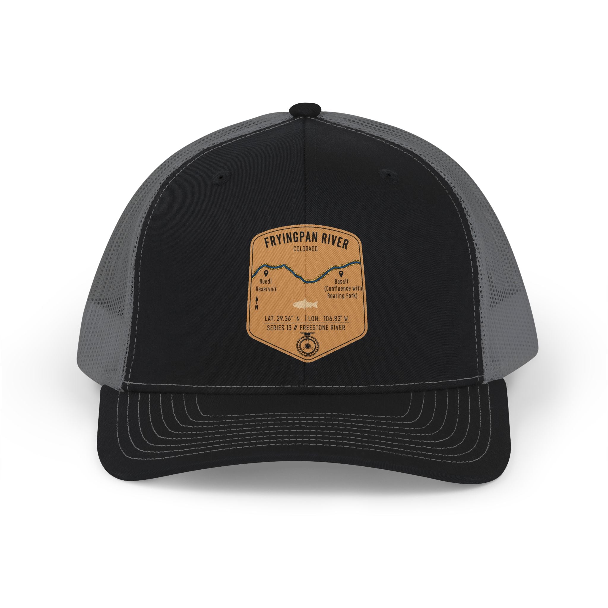 Fryingpan River fishing patch Snapback Cap | trout, fly fishing design