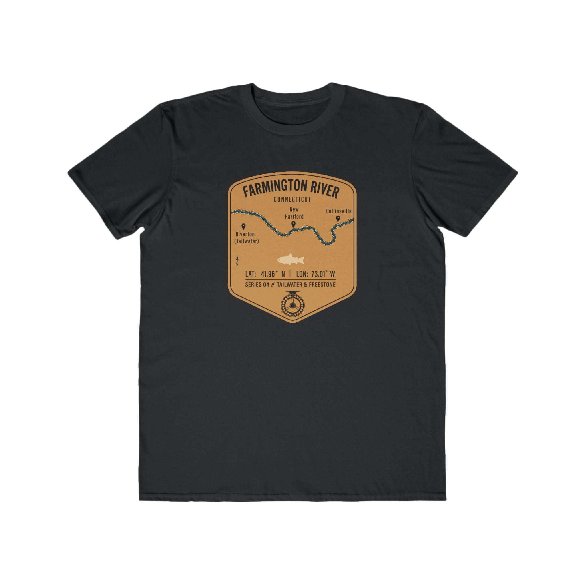 Farmington River Fishing Patch Tee | Trout Fly Rod Angler Shirt