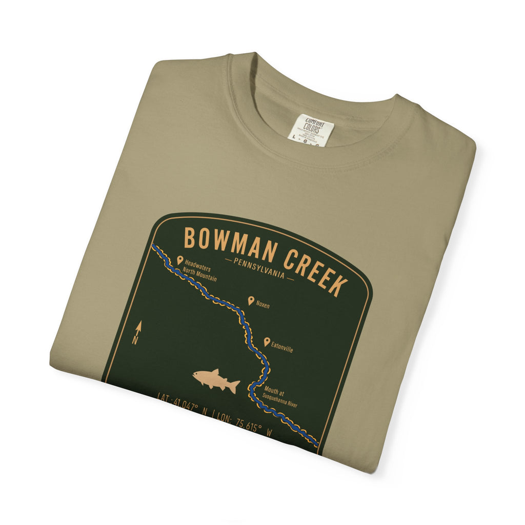 Bowman Creek PA Fishing Map T-Shirt | River Map, Trout Graphic