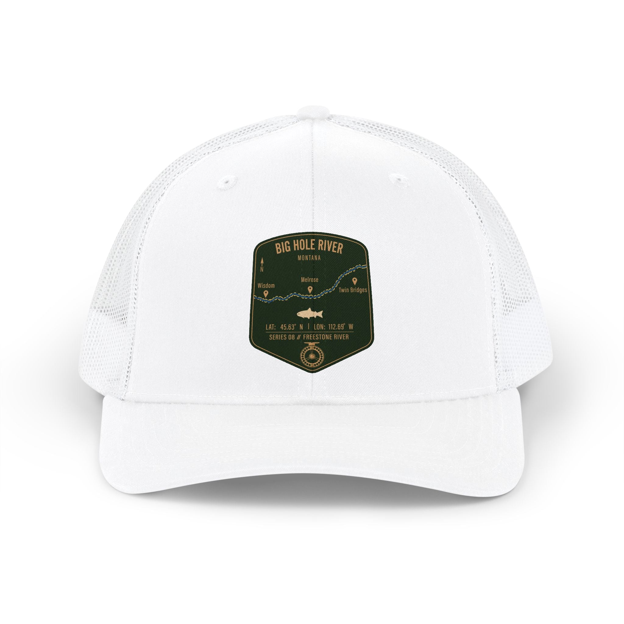 Big Hole River fishing patch Snapback Cap | trout, fly fishing design