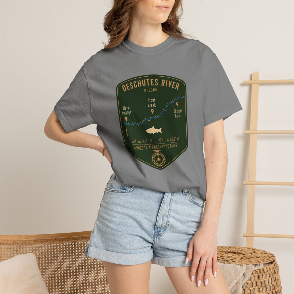 Deschutes River Fishing Map T-Shirt | River Map, Trout Graphic