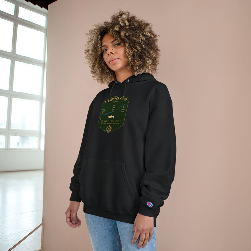 Deschutes River Patch Graphic Hoodie | Outdoor Adventure, River Kayaking Emblem