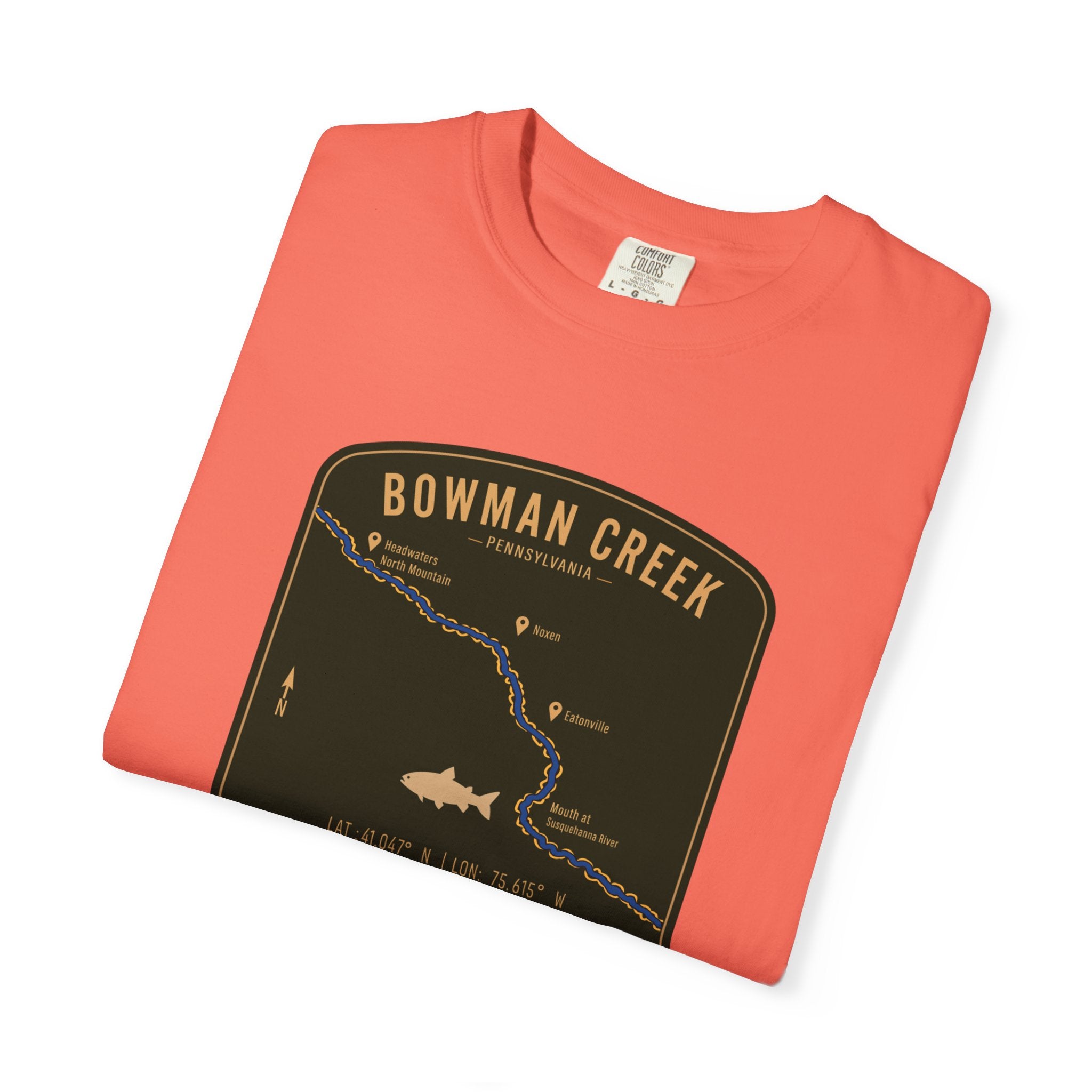 Bowman Creek PA Fishing Map T-Shirt | River Map, Trout Graphic
