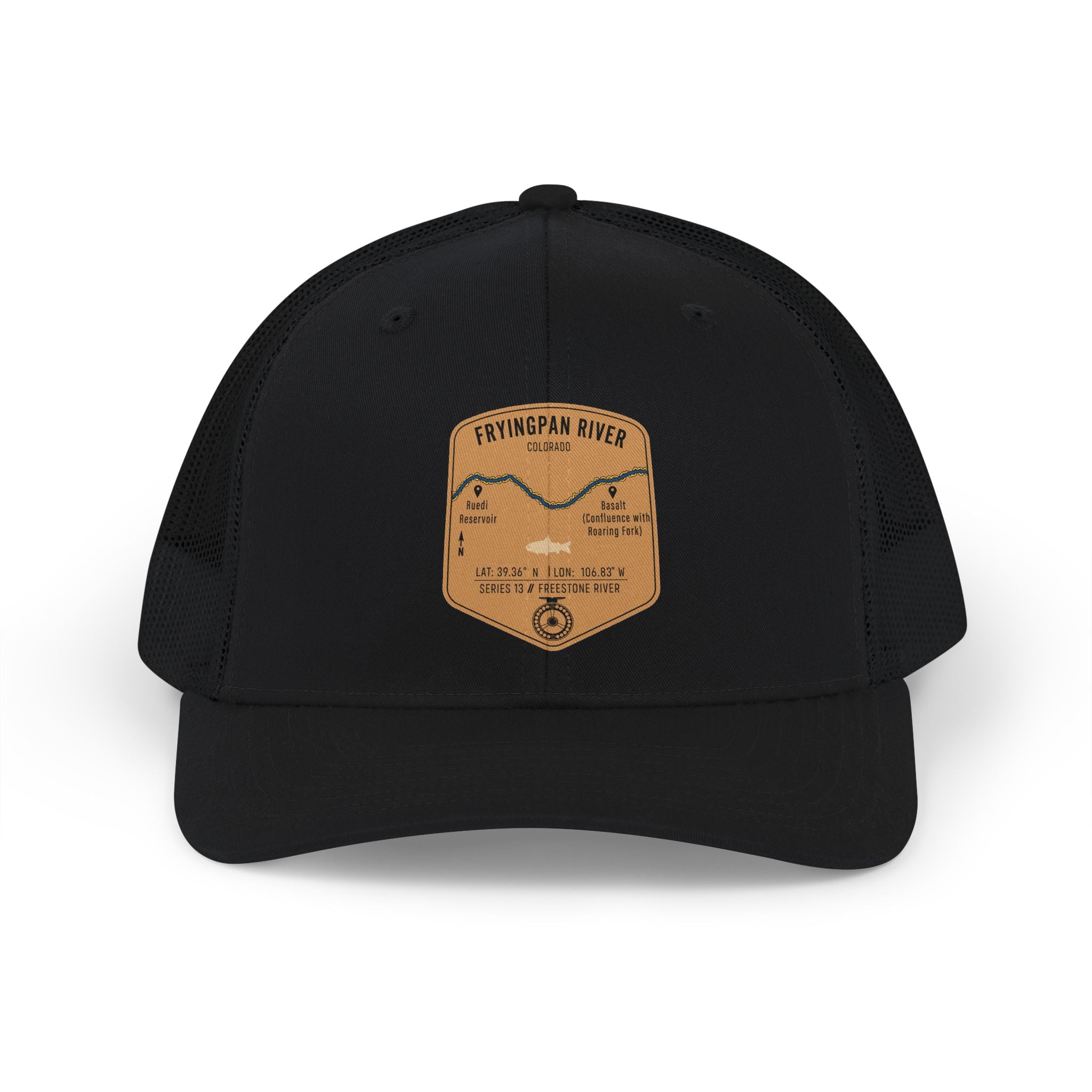 Fryingpan River fishing patch Snapback Cap | trout, fly fishing design