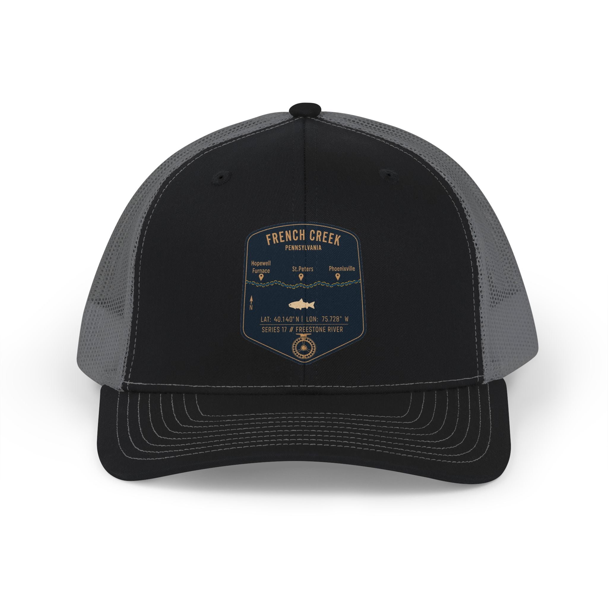 French Creek fishing patch Snapback Cap | trout, fly fishing design