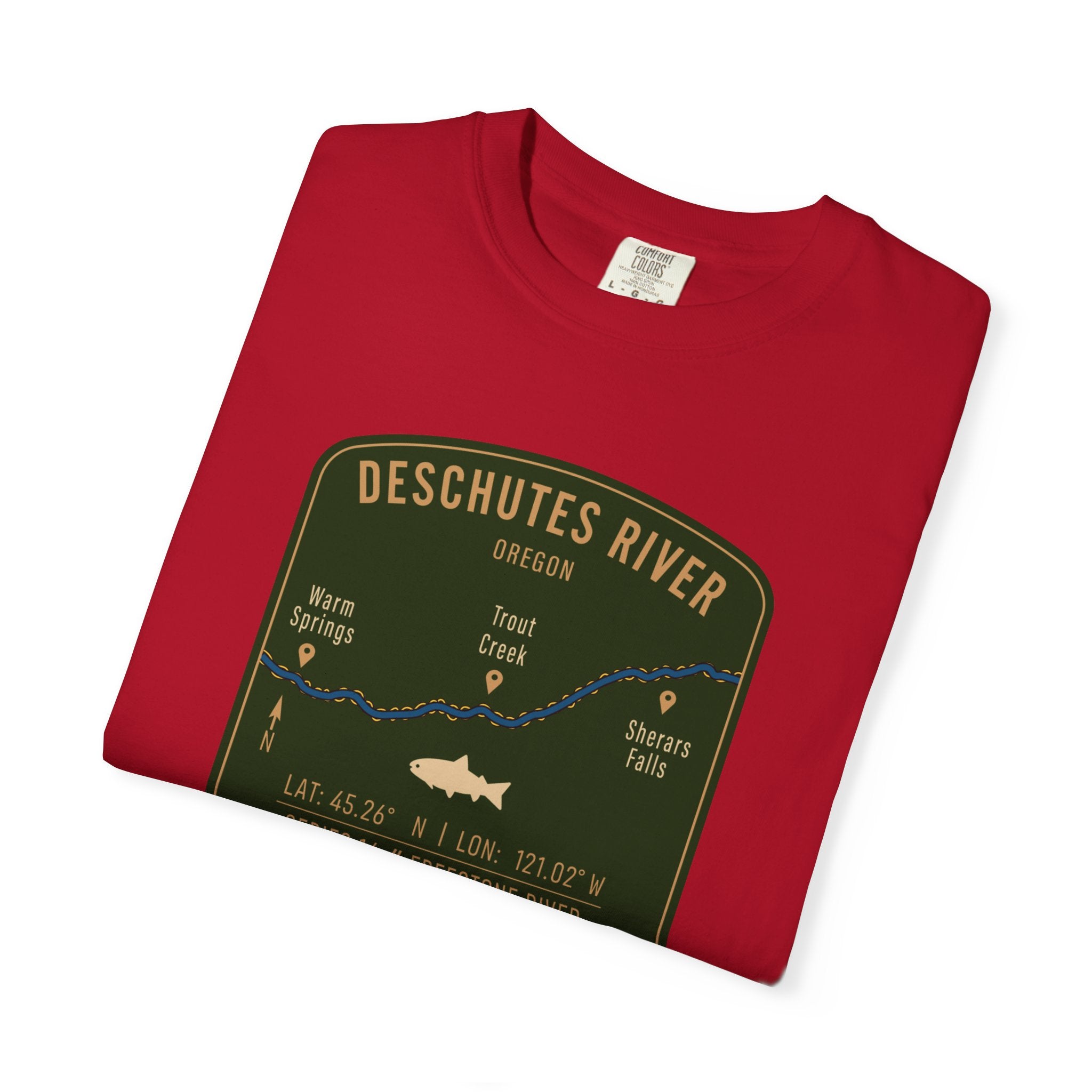 Deschutes River Fishing Map T-Shirt | River Map, Trout Graphic