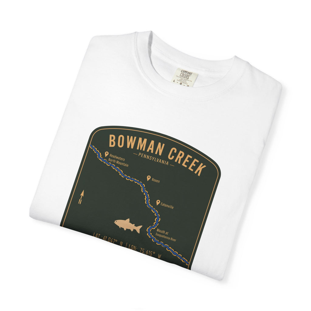 Bowman Creek PA Fishing Map T-Shirt | River Map, Trout Graphic