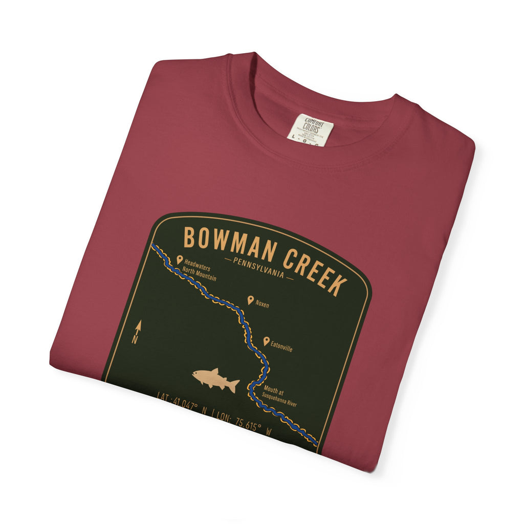 Bowman Creek PA Fishing Map T-Shirt | River Map, Trout Graphic