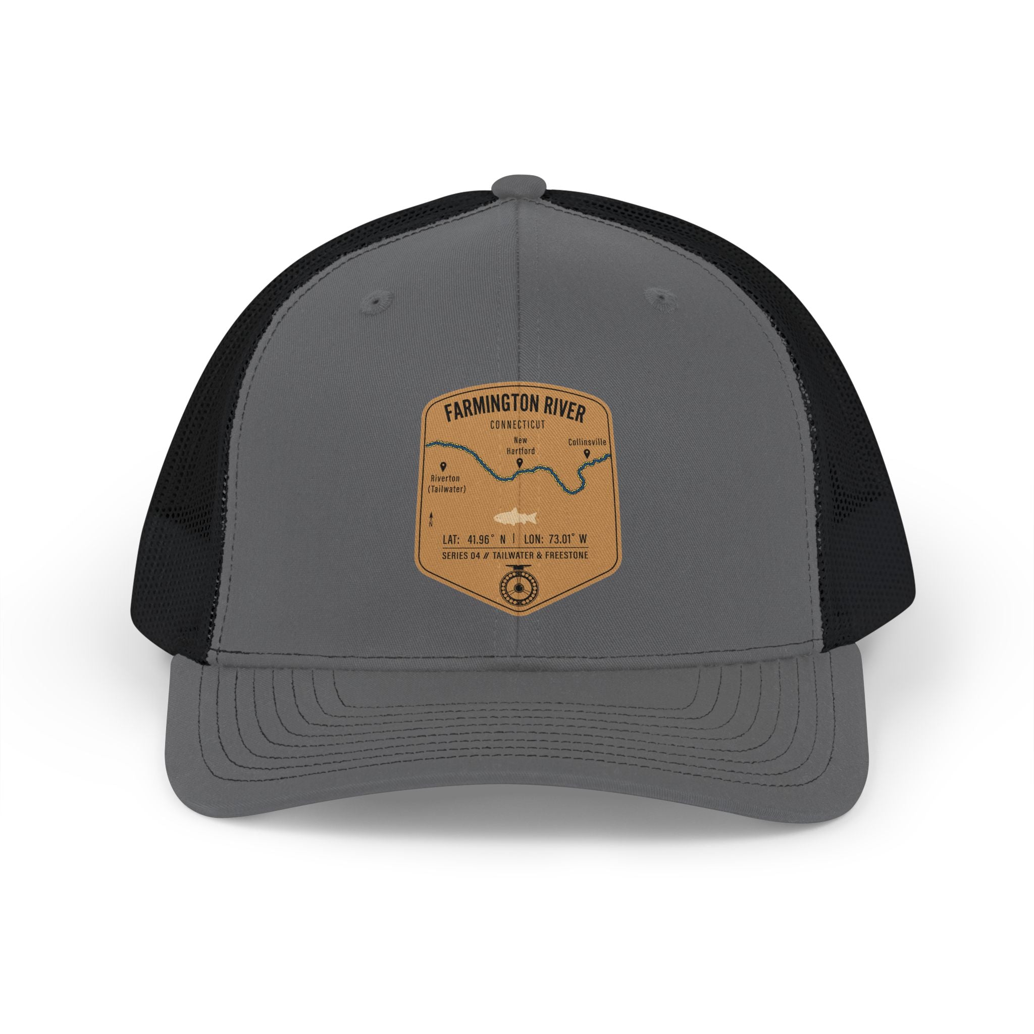 Farmington River fishing patch Snapback Cap | trout, fly fishing design
