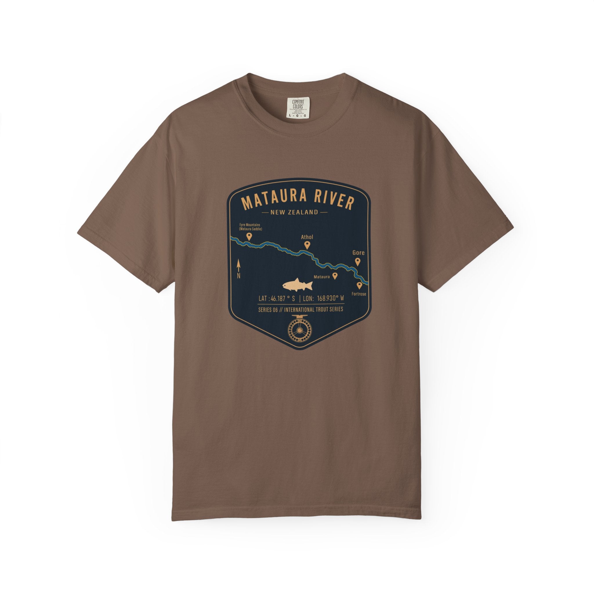Global Series - Mataura River New Zealand Fishing Map T-Shirt | River Map, Trout Graphic