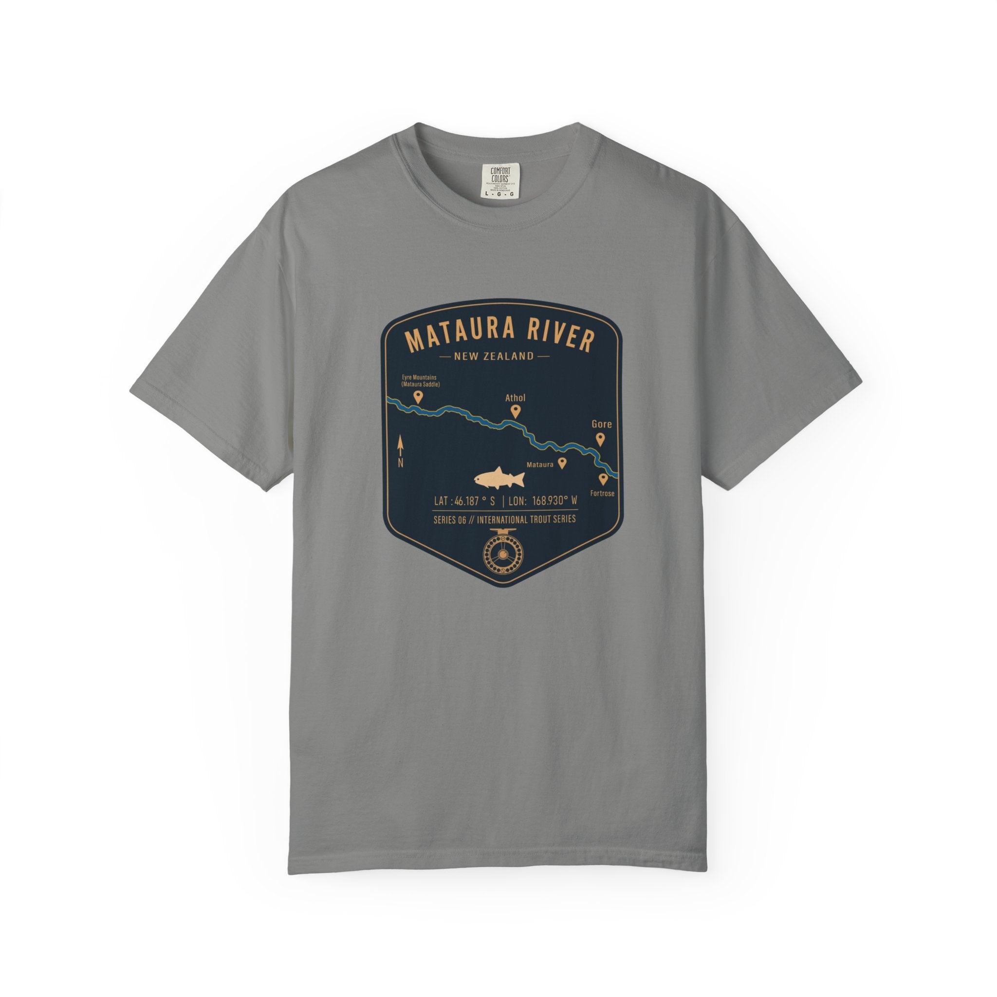Global Series - Mataura River New Zealand Fishing Map T-Shirt | River Map, Trout Graphic