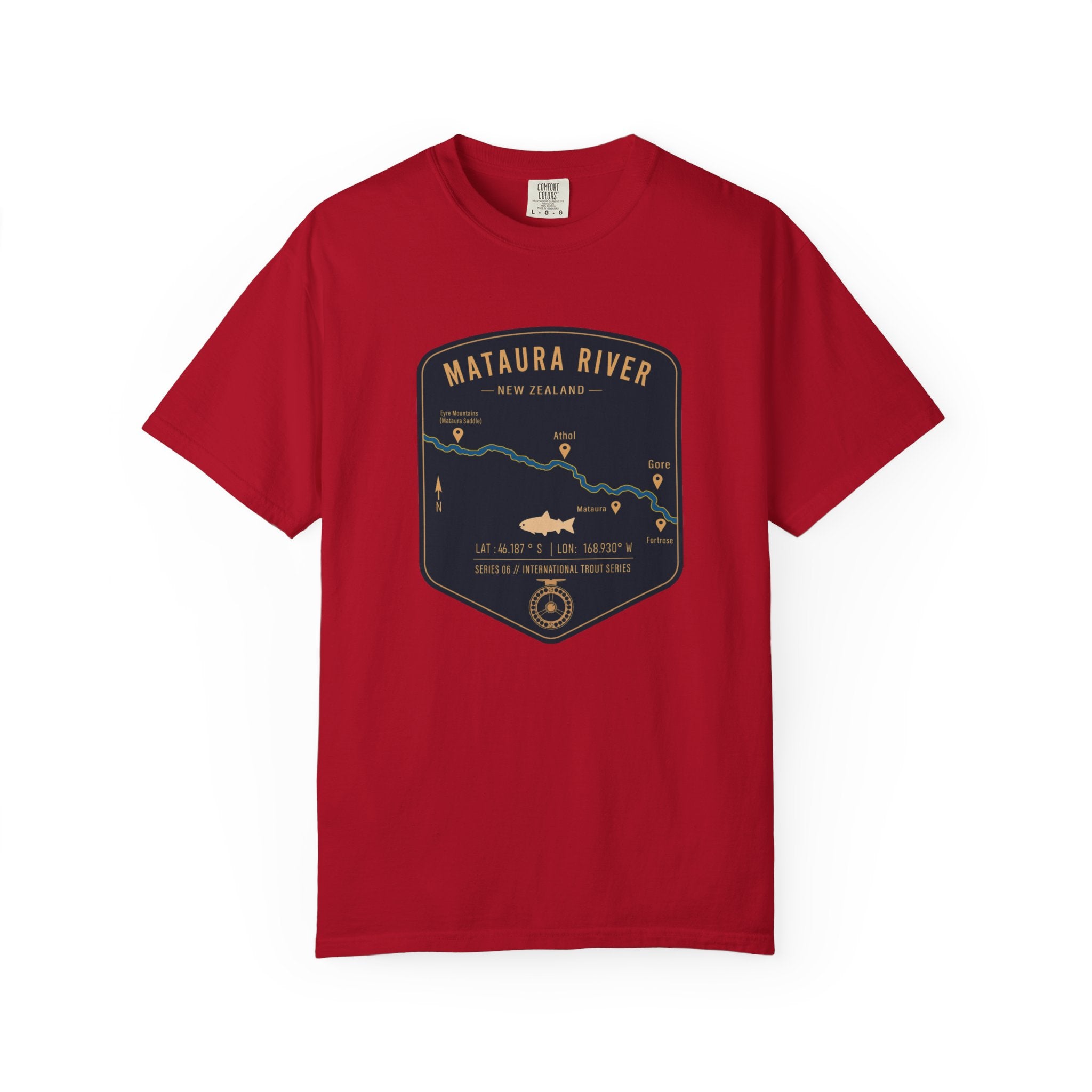 Global Series - Mataura River New Zealand Fishing Map T-Shirt | River Map, Trout Graphic