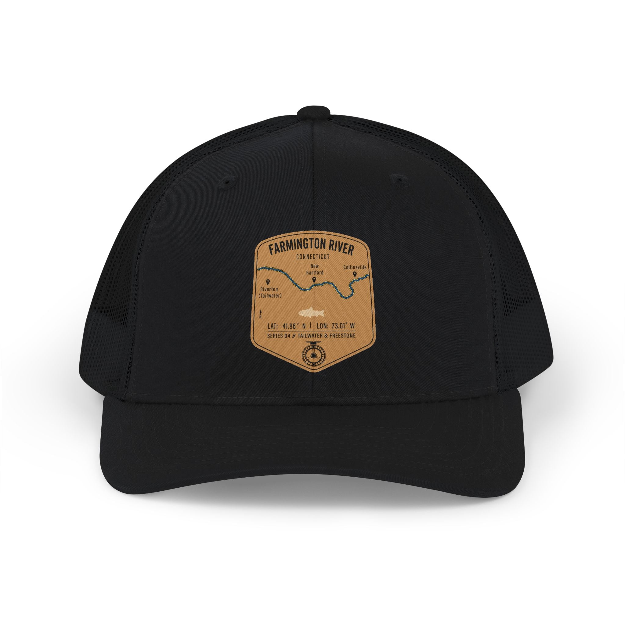 Farmington River fishing patch Snapback Cap | trout, fly fishing design