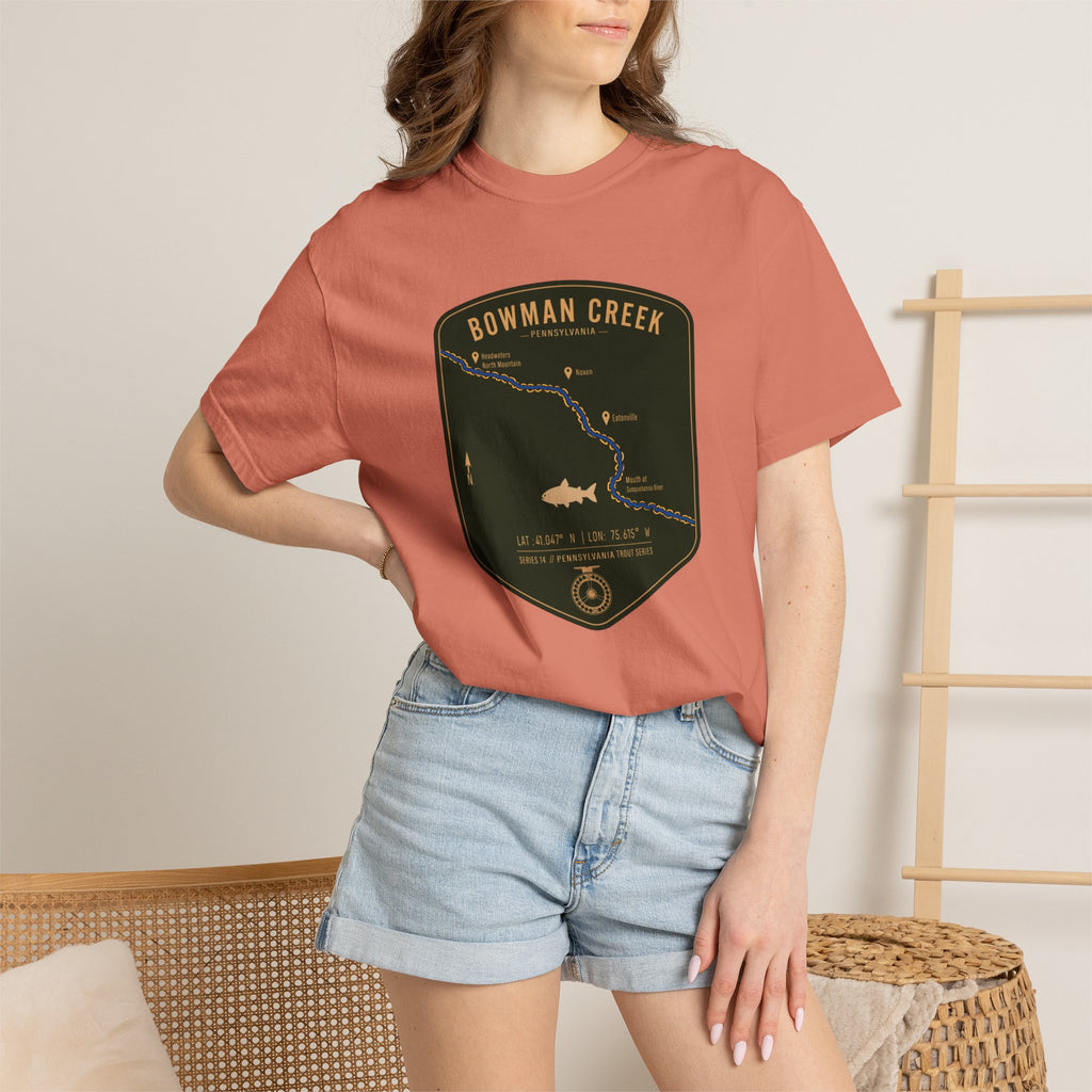 Bowman Creek PA Fishing Map T-Shirt | River Map, Trout Graphic