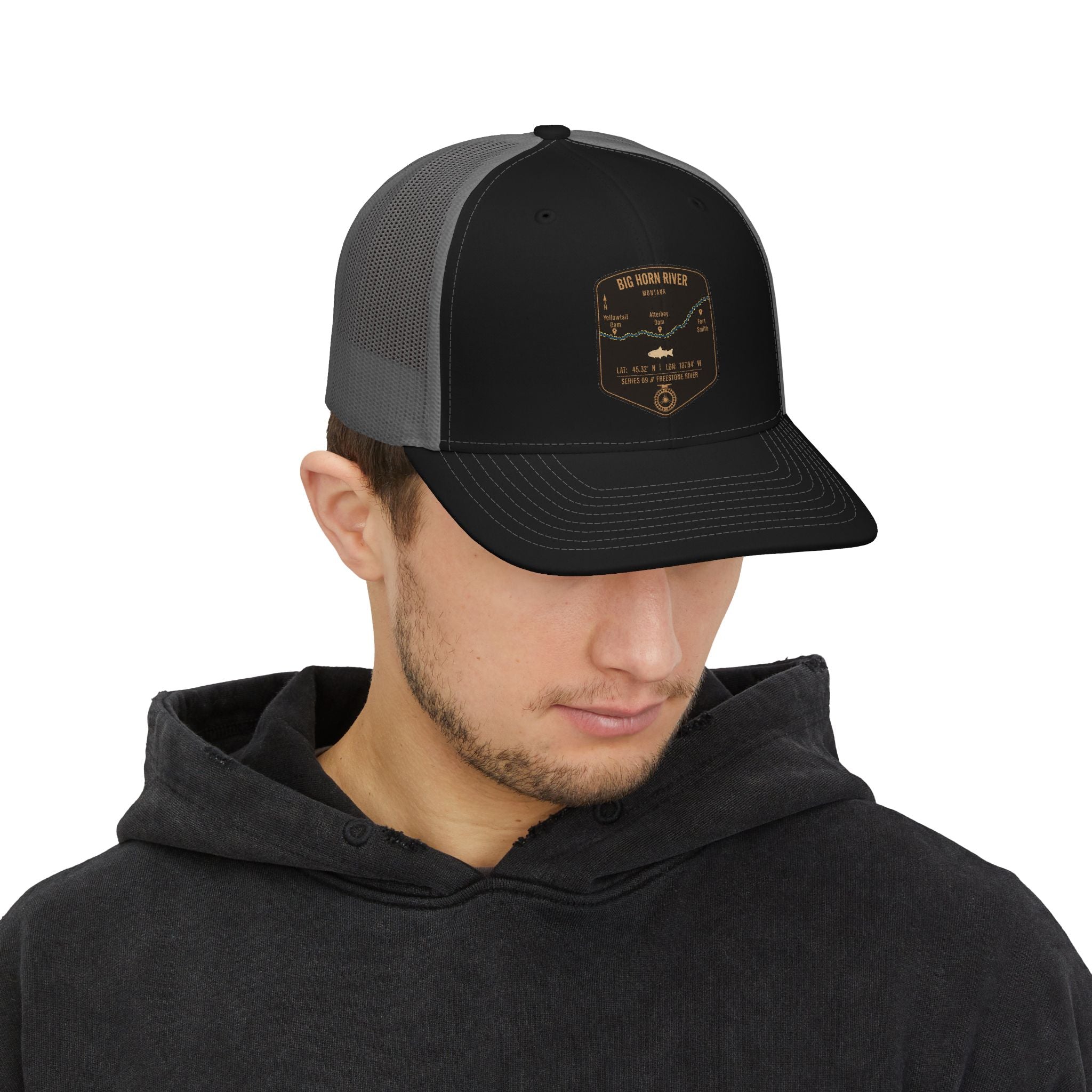 Big Horn River fishing patch Snapback Cap | trout, fly fishing design