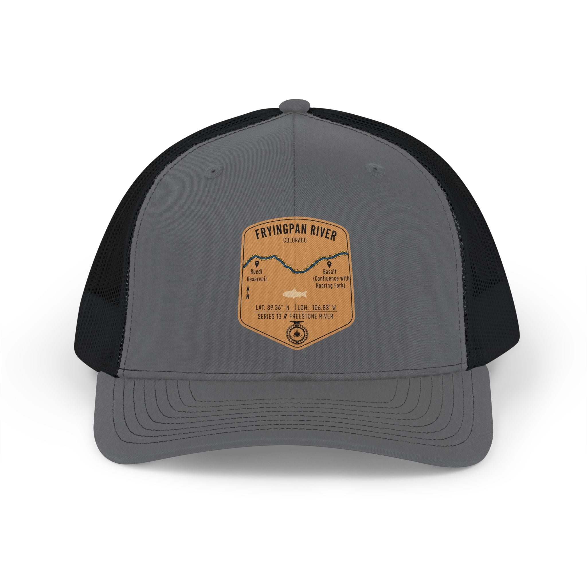 Fryingpan River fishing patch Snapback Cap | trout, fly fishing design