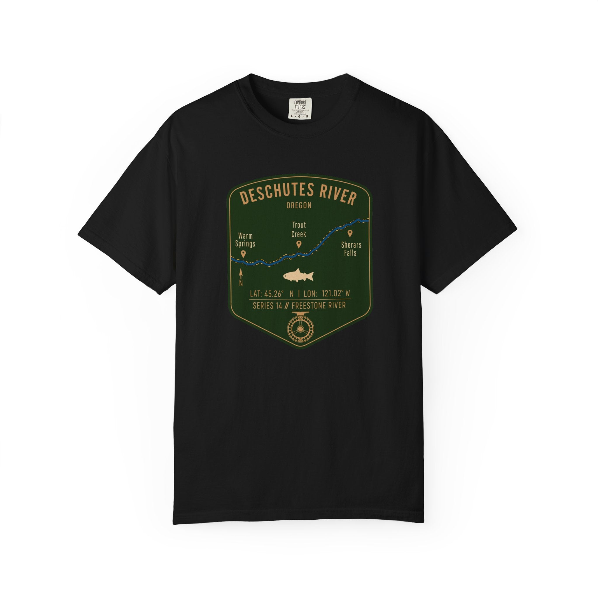 Deschutes River Fishing Map T-Shirt | River Map, Trout Graphic