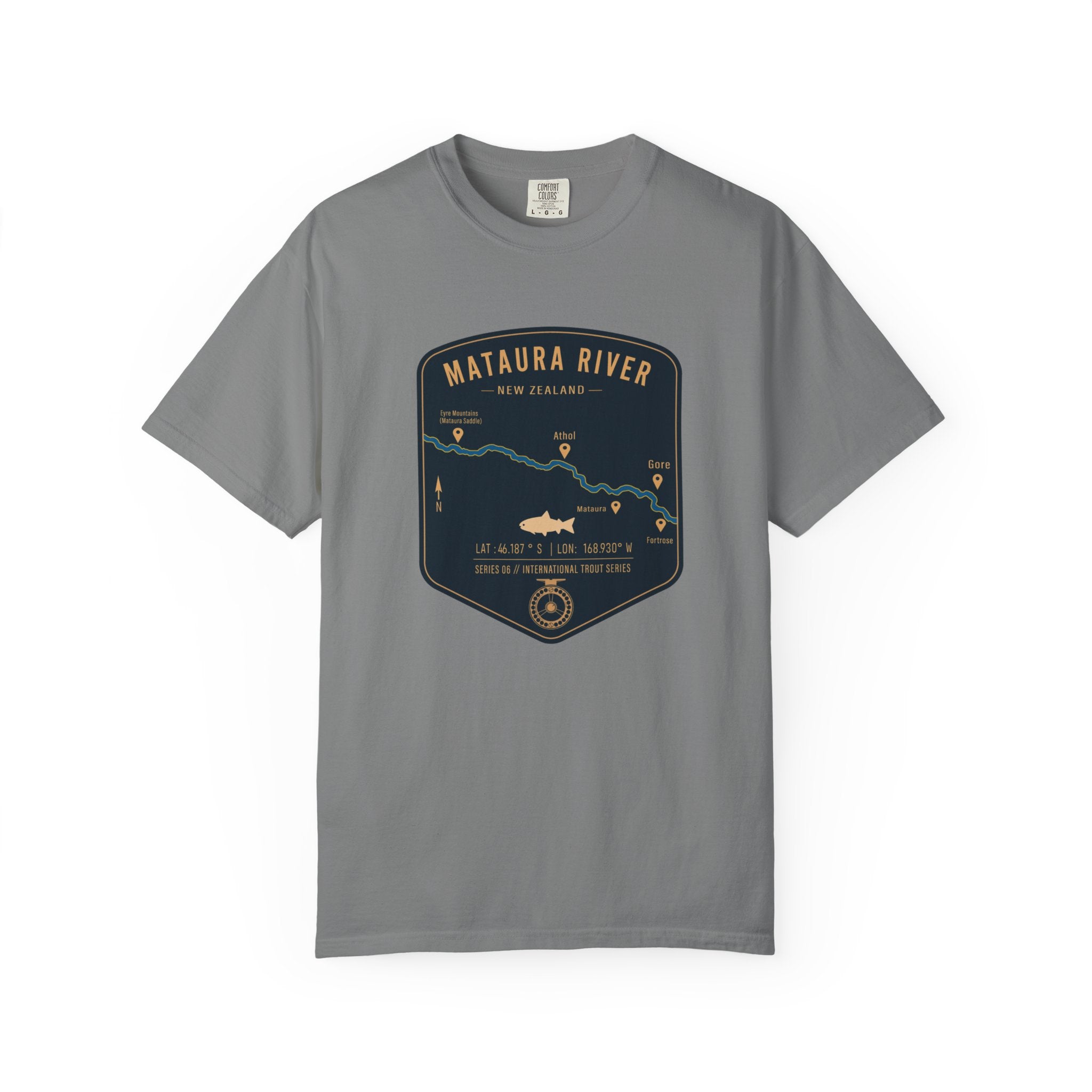 Global Series - Mataura River New Zealand Fishing Map T-Shirt | River Map, Trout Graphic