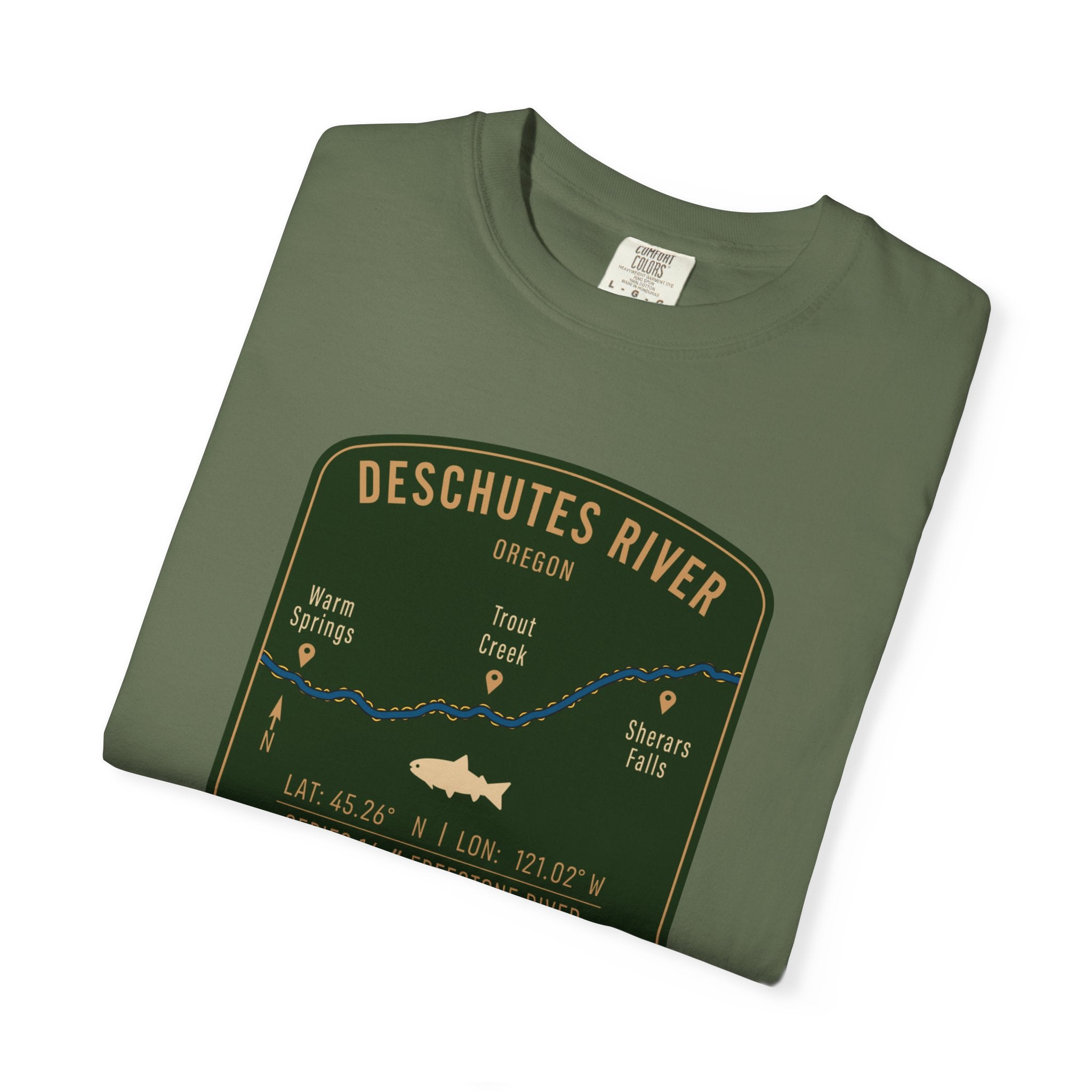 Deschutes River Fishing Map T-Shirt | River Map, Trout Graphic