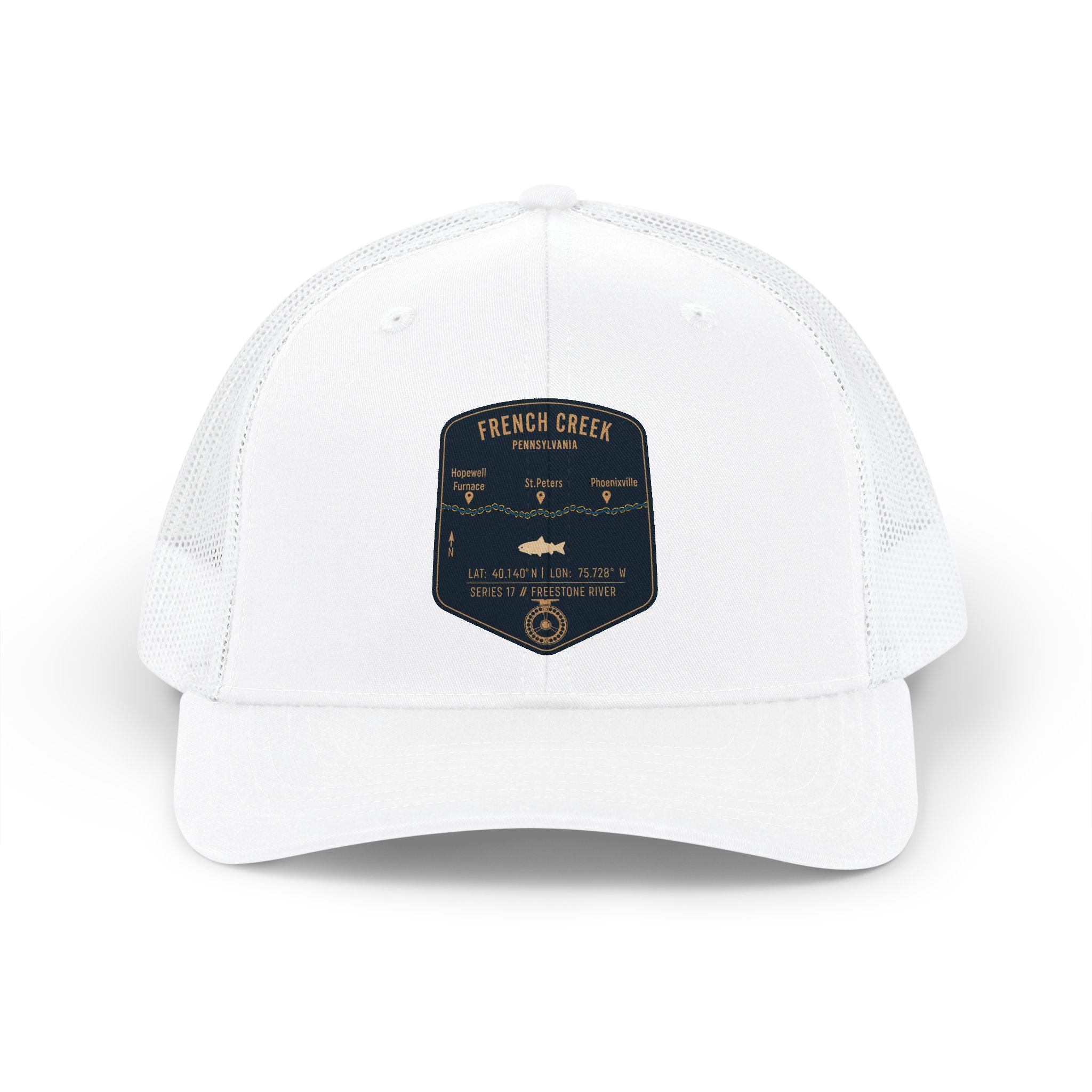 French Creek fishing patch Snapback Cap | trout, fly fishing design