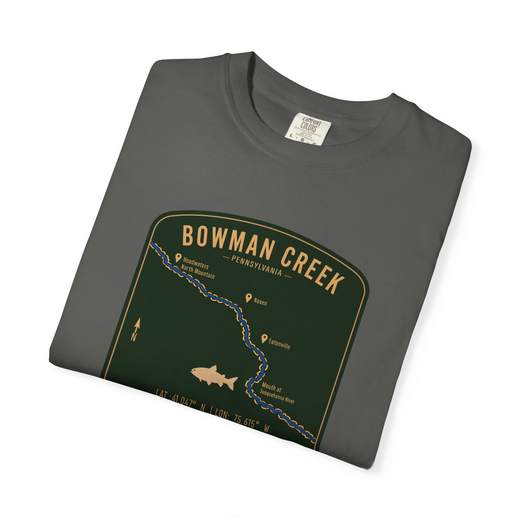Bowman Creek PA Fishing Map T-Shirt | River Map, Trout Graphic