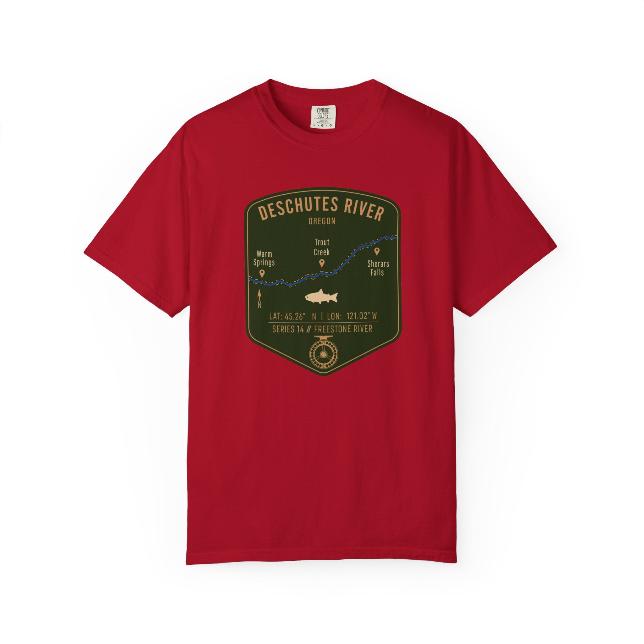 Deschutes River Fishing Map T-Shirt | River Map, Trout Graphic
