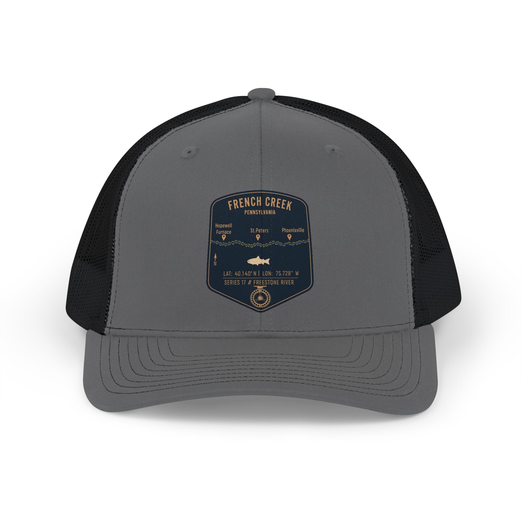 French Creek fishing patch Snapback Cap | trout, fly fishing design