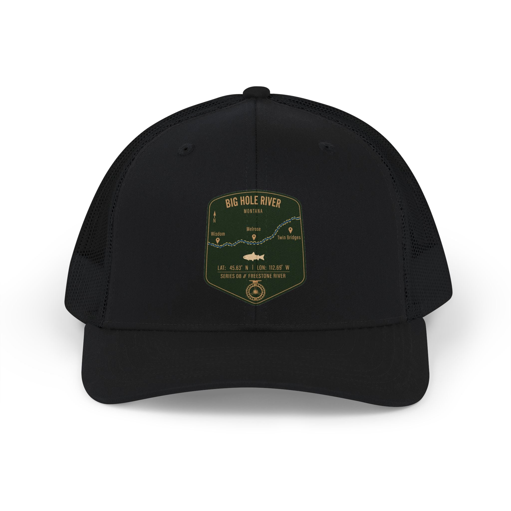 Big Hole River fishing patch Snapback Cap | trout, fly fishing design