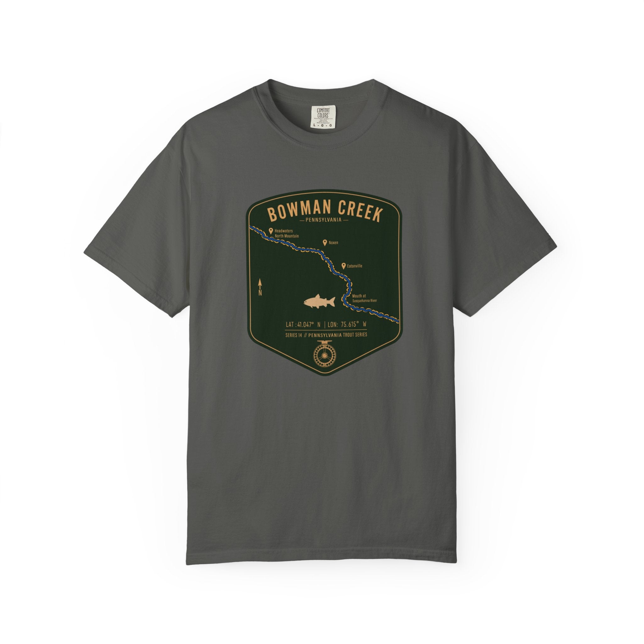 Bowman Creek PA Fishing Map T-Shirt | River Map, Trout Graphic