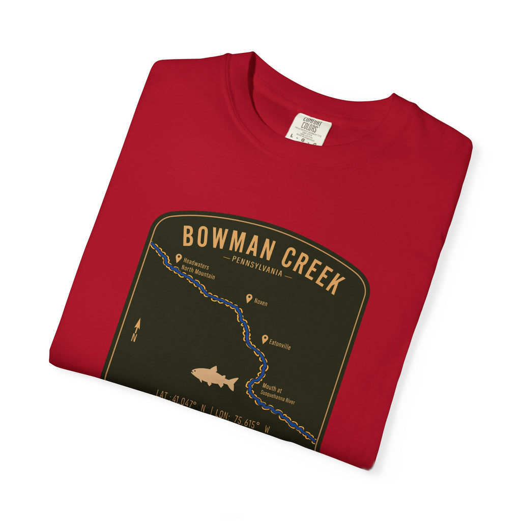 Bowman Creek PA Fishing Map T-Shirt | River Map, Trout Graphic
