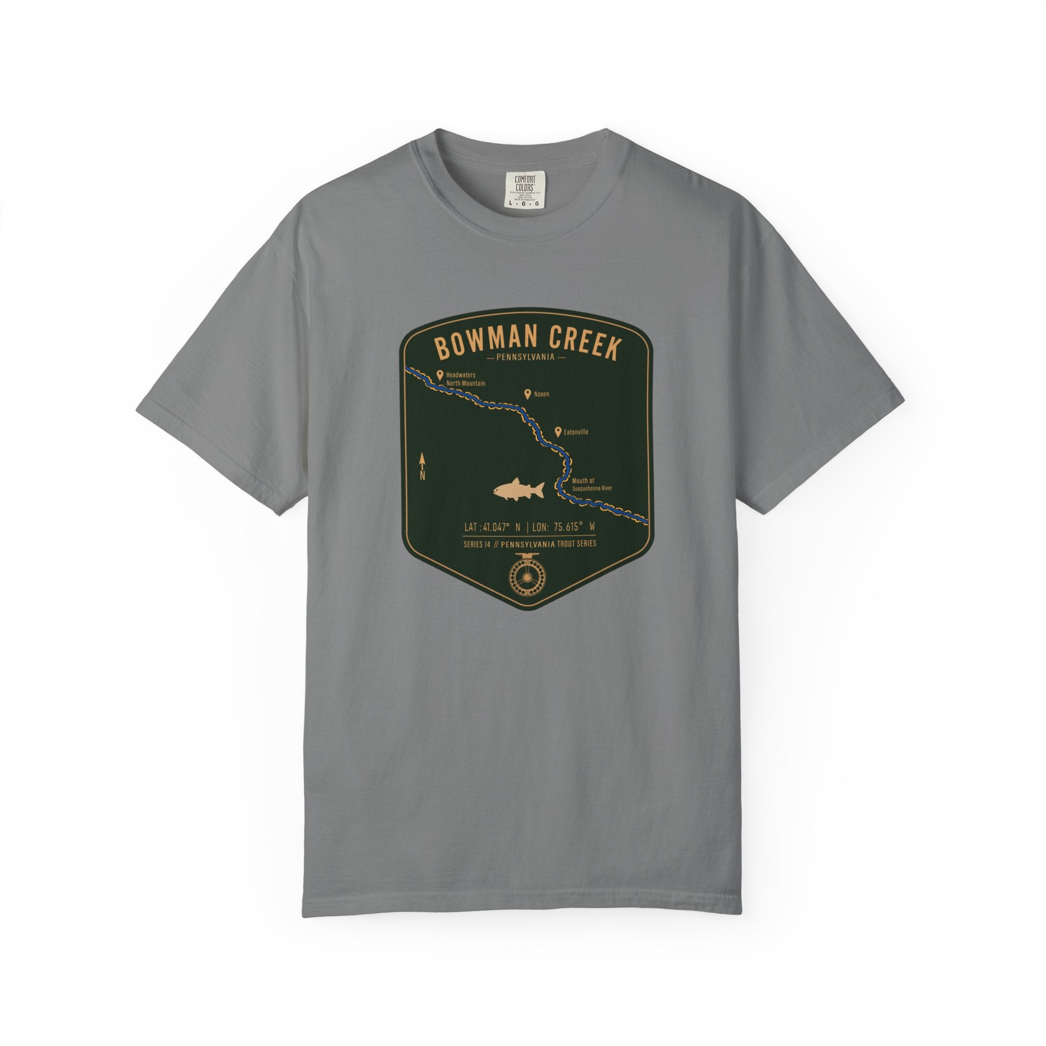 Bowman Creek PA Fishing Map T-Shirt | River Map, Trout Graphic