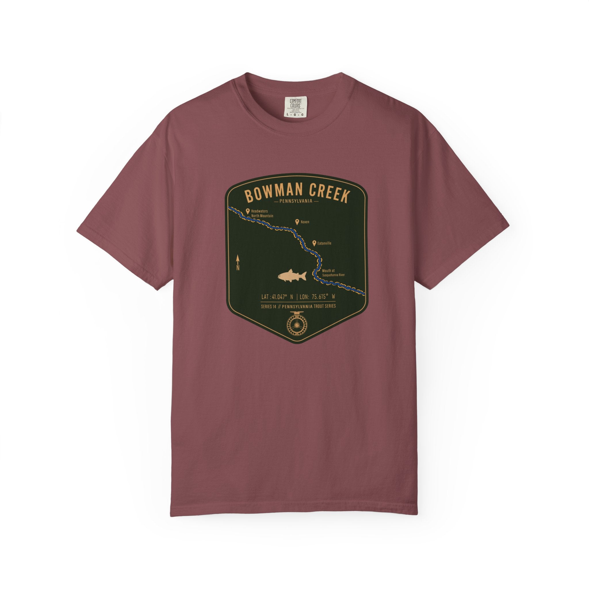 Bowman Creek PA Fishing Map T-Shirt | River Map, Trout Graphic