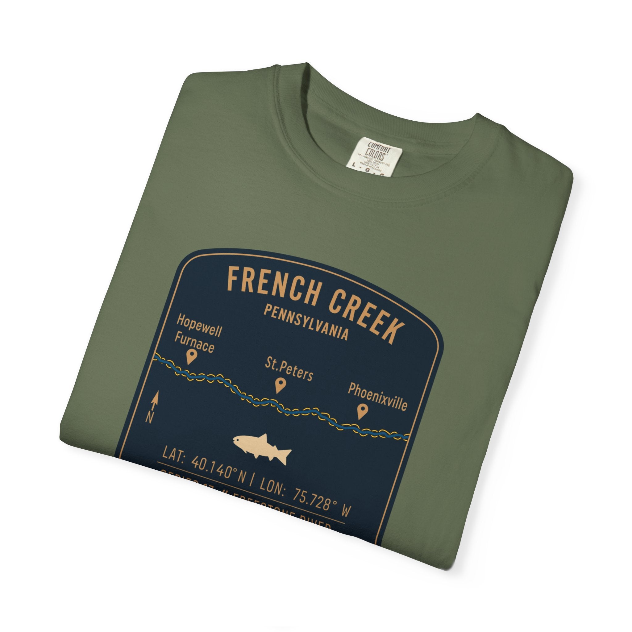 French Creek Fishing Map T-Shirt | River Map, Trout Graphic