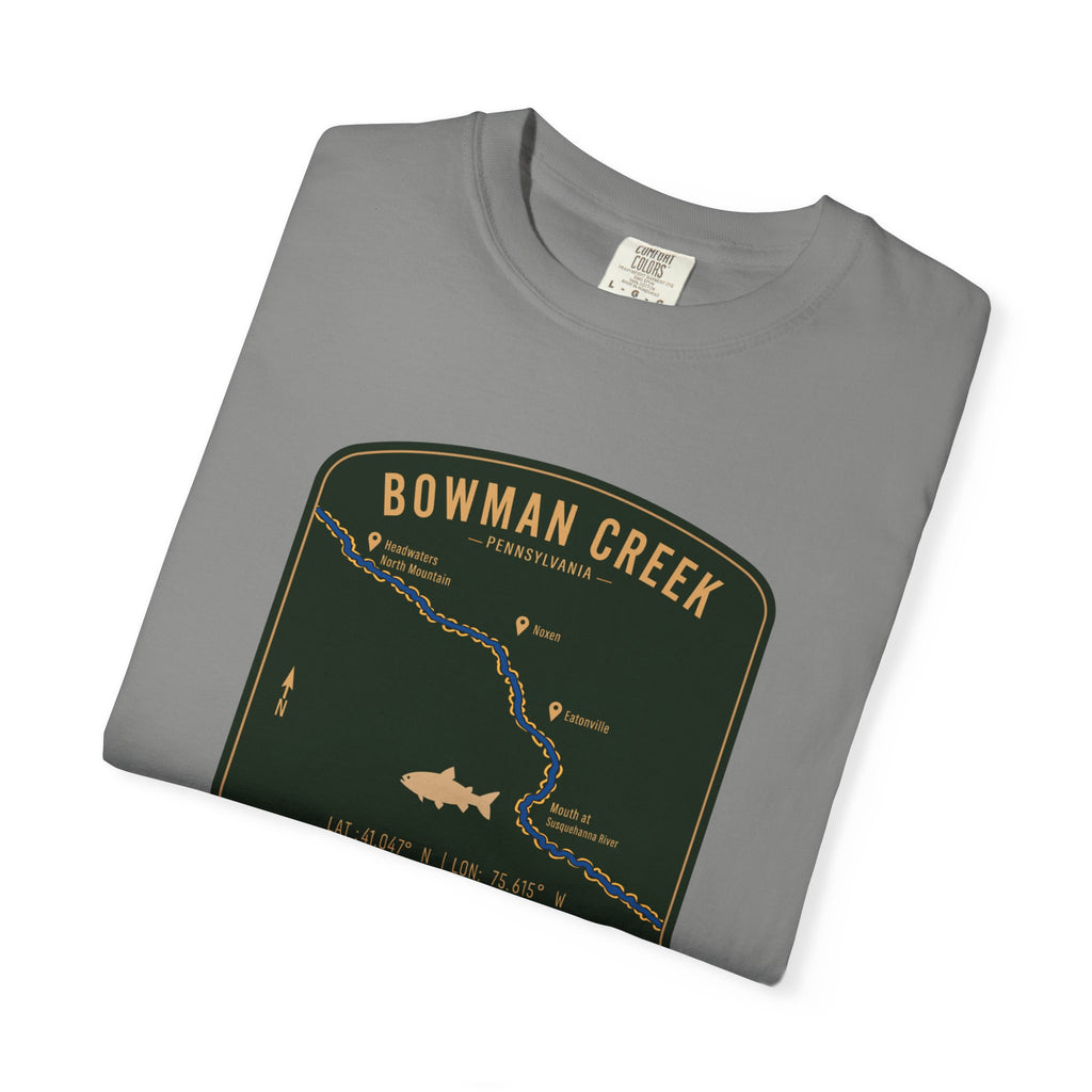 Bowman Creek PA Fishing Map T-Shirt | River Map, Trout Graphic