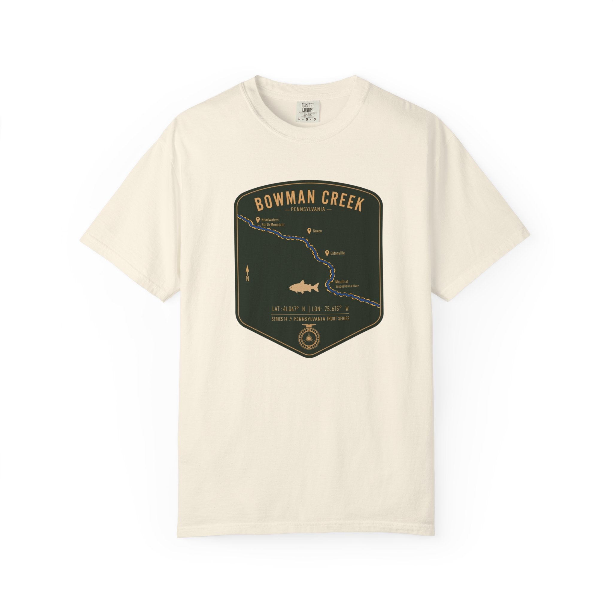 Bowman Creek PA Fishing Map T-Shirt | River Map, Trout Graphic