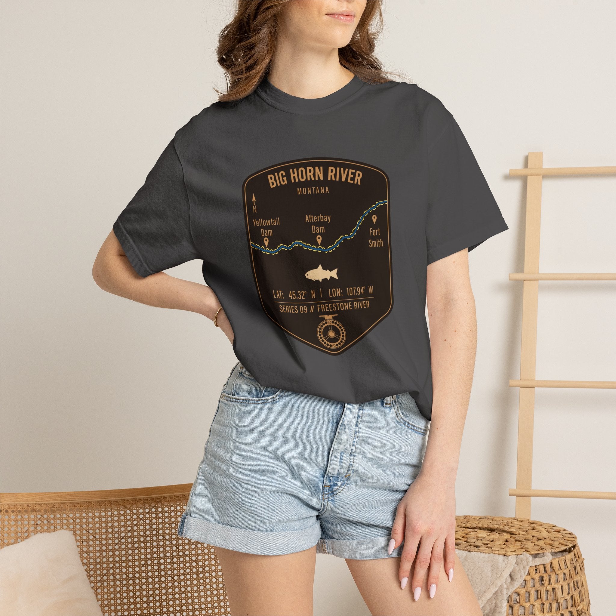 Big Horn River Fishing Map T-Shirt | River Map, Trout Graphic