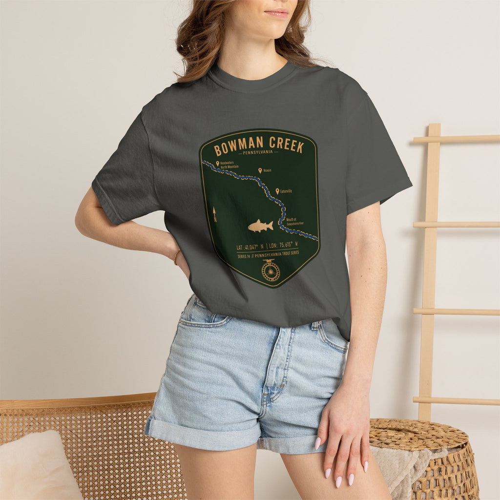 Bowman Creek PA Fishing Map T-Shirt | River Map, Trout Graphic