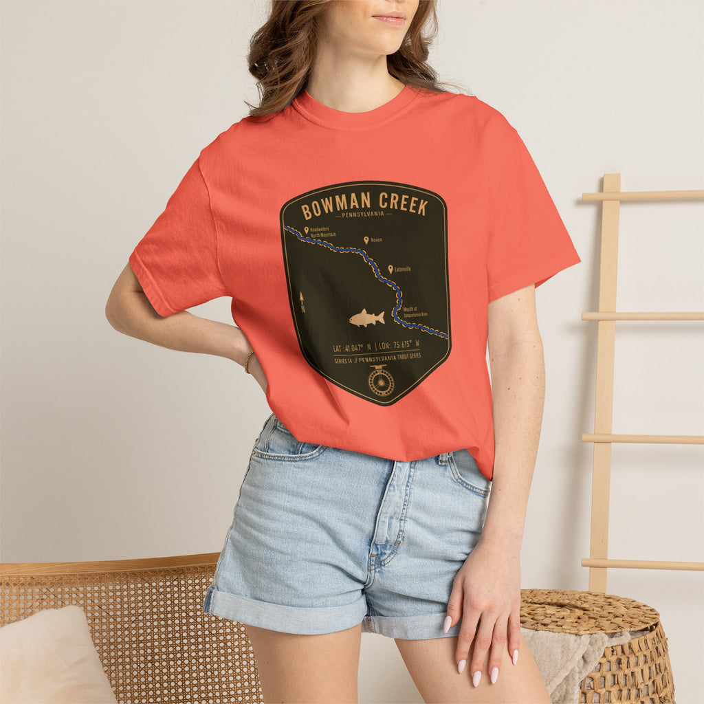 Bowman Creek PA Fishing Map T-Shirt | River Map, Trout Graphic